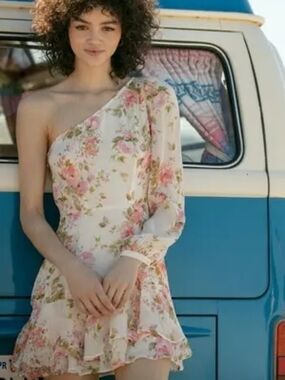 Yumi Kim Beautiful Pink and White One Shoulder Long Sleeve Sundress